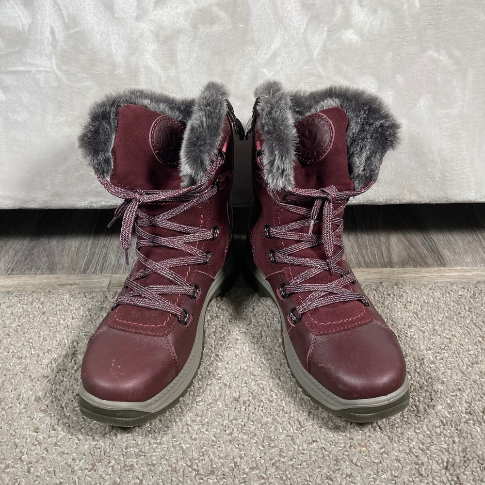 Santana Canada Women's Boots‎ Waterproof Fur Winter Snow Outdoor 8_39 Maroon - Picture 3 of 9